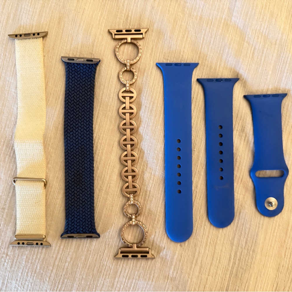 Apple Watch Bands in Blue, Cream, and Gold